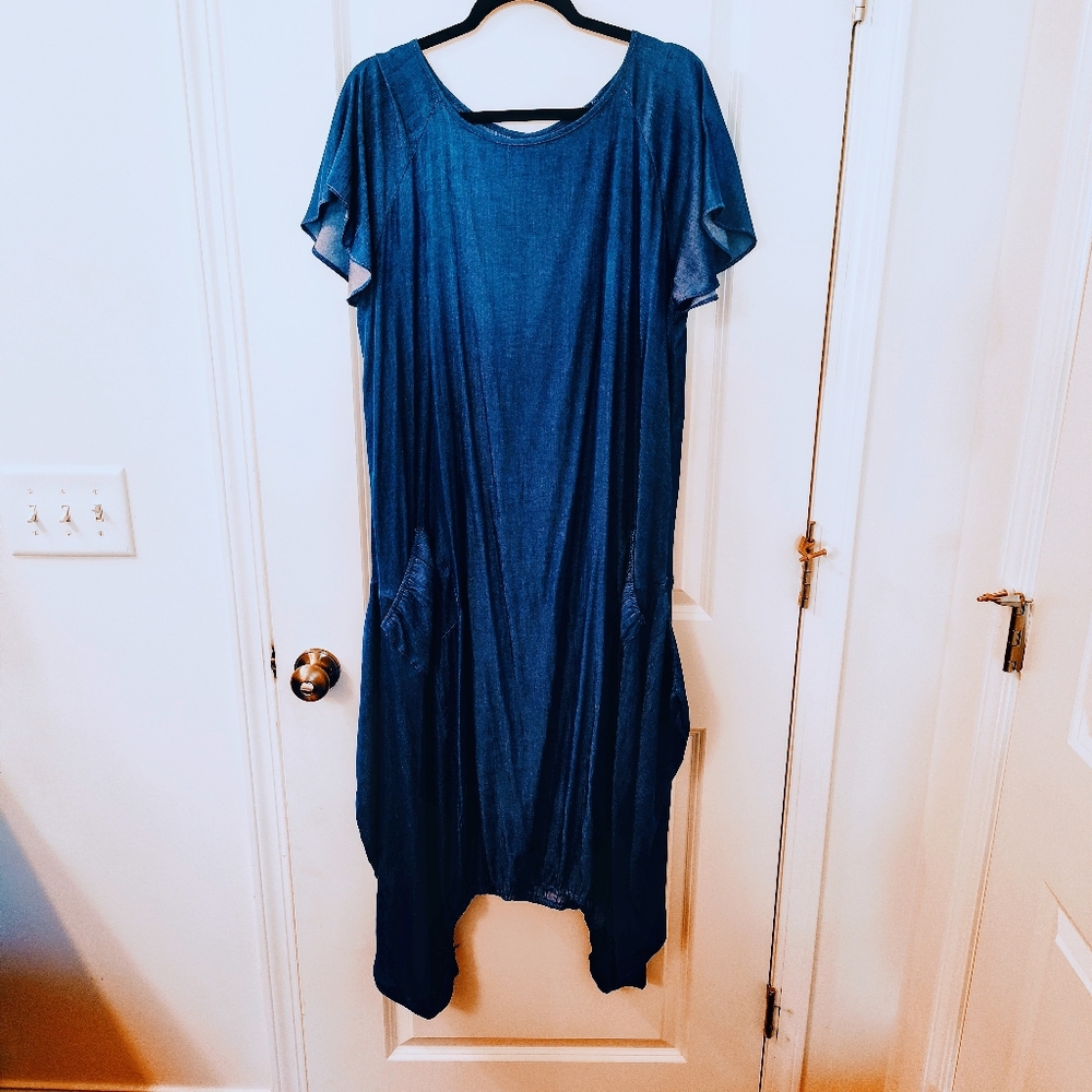 SHEIN Blue Asymmetrical Flutter Sleeve Dress